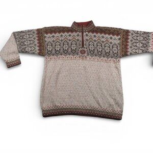 Intiwara 100% Alpaca Hand Knit Sweater xl Nordic Wool 1/4 Zip Grandpacore Boho